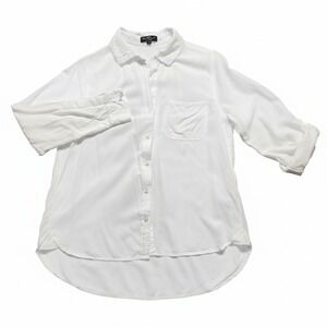 Velvet Heart Button Down Shirt Womens XS White Excellent Rayon Roll Tab Sleeve